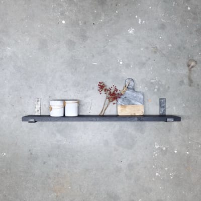 GoudmetHout® Wandplank Industrieel - 40 x 15 cm Muurplank - Zwart Eiken Hout - Decoratie Wandrek & Boekenrek - Hangplank Keuken - Wall Shelf + 2 Plankdragers van Ruw Staal