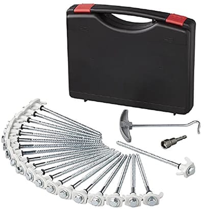 Tentharingen set van 20 stuks - 20 cm schroefbaar met kunststof haken en adapter in koffer