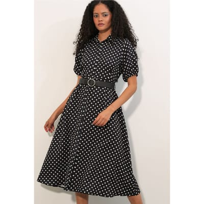 Gestippelde Midi Hemdress met Ceintuur