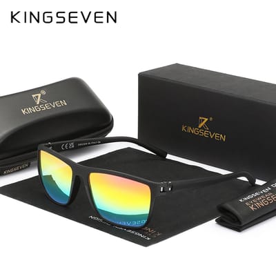 KINGSEVEN Zonnebril 755 - Zwart-Meer­kleurig – Heren - Vrouwen - Gepolariseerd - UV400 - Rechthoek