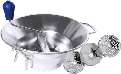 Passeerapparaat Roestvrij Staal - Keuken Zeef - Zacht Ingrediënt Maken - Drie Inzetstukken - 30 cm - Zilverkleurig