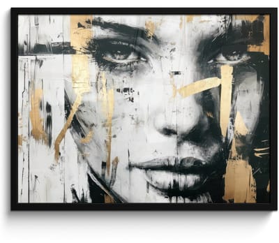 Poster in lijst - Fotolijst 80x60 cm - Posters - Portret - Vrouw - Penseelstreken - Goud - Posterlijst zwart - Decoratie - Wanddecoratie woonkamer - Muurdecoratie slaapkamer