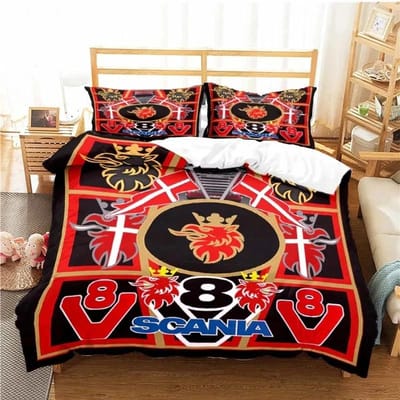 Scania Vrachtwagen Logo Beddengoed Set Jongens Meisjes Eenpersoons Tweepersoons Maat Dekbedovertrek Kussensloop Bed Kinderen Volwassenen Mode Huis Textiel 180*220cm 3pcs