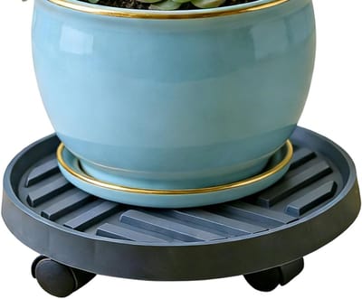 Plantenstandaard met Wielen - Mobiele Potbasis - Planten Verplaatsen - Afsluitbare Wielen - 25 cm Diameter - Zwart