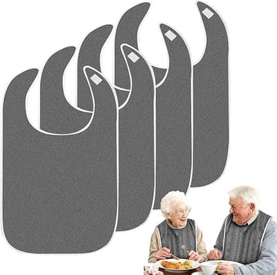 4-delige set - Revalidatie slabbetje - Voedingsschort - Slabbetje voor volwassenen - Unisex - Herbruikbaar - Wasbaar - Ontworpen voor voedingszorg - Geschikt voor ouderen en mensen met speciale behoeften - 45 x 75 cm - Grijs