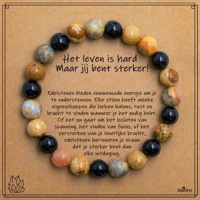 Bixorp Landschap Jaspis + Crazy Lace Agaat + Onyx Armband op Cadeau Kaartje - Het leven is hard, maar jij bent sterker! - 8mm / 18cm Edelsteen Kralenarmband - Inclusief Cadeau Envelop