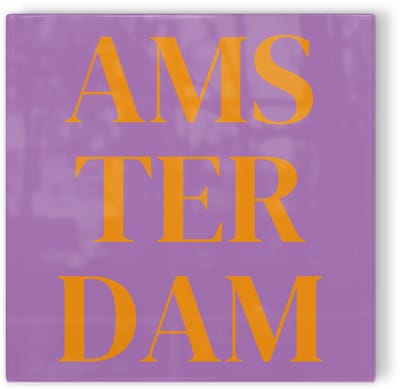 Tegeltje Amsterdam - paars oranje - tegeltje stad - tegeltje met tekst