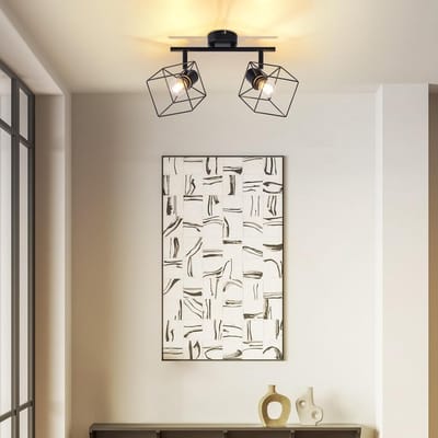 Glitzerlife - Plafondspot Plafondlamp - draaibaar en kantelbaar - opbouwspots - 2xE14 fitting - metalen plafondlamp - Ø45cm - zwart - moderne spotverlichting voor woonkamer en keuken