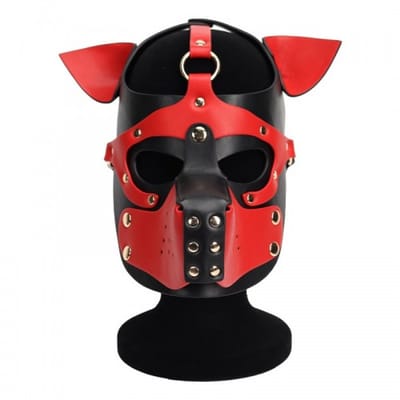 Nooitmeersaai - Hondenmasker met afneembare onderdelen - PU leer - Zwart/Rood - Drukknopen