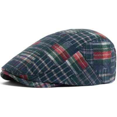 Mode Grote Ruit Patchwork Baret Retro Stijl Hip Hop Design Platte Pet Casual Stijl Nieuwspet Voor Lente Herfst gray