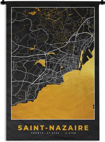 Wandkleed - Wanddoek - Frankrijk – Saint-Nazaire – Stadskaart – Plattegrond – Kaart - 120x180 cm - Wandtapijt