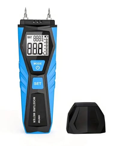PolkaHome® Hout & Beton Vochtigheidsmeter - Digitale Vochtdetector Automatische Kalibratie, Dubbel-Pin Hygrometer met LCD Display voor Cementstenen en Muren; Hoorbaar alarm Meetinstrument Digitaal voor Muur Vloer, Schokbestendige ABS Constructie