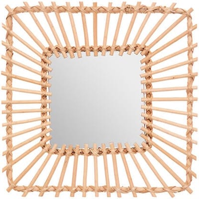 Atmosphera Wandspiegel Leonie - Boho/Ibiza stijl - vierkant - rotan - lichtbruin - 40 x 40 cm
