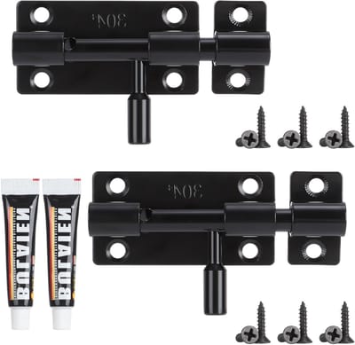 2 Stuks RVS Deursloten, Zwarte Schuifstangen met Hangslotopening, Versterkte Latch Lock met Lijm en 12 Schroeven, Ideaal voor Tuindeur, Badkamer en Schuur
