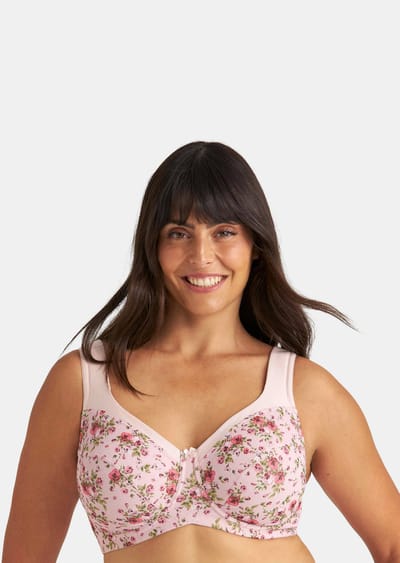 Beugelbeha met mesh in bloemenlook - rosé / gebloemd - Gr. 100 E van Goldner Fashion