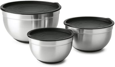 Lomera Roestvrijstalen Mengkommen - Set Van 3 - Met Deksel - Stapelbaar Design - 201 Stainless Steel - Afsluitbare Deksels - Kom - Keuken Accessoires - 3, 2 En 1 Liter Inhoud - Mengkom - Beslagkom