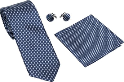 Fako Fashion - Stropdas, Pochette & Manchetknopen Blok - Pochet - Geblokt - Donkerblauw