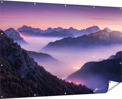 Gards Tuinposter Bergen Landschap in Itali� tijdens Zonsondergang - 180x120 cm - Tuindoek - Tuindecoratie - Wanddecoratie buiten - Tuinschilderij