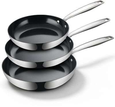 BE Living RVS Koekenpannenset - Ø 20, 24 & 28 cm - Keramisch - Inductie Pannen - PFAS Vrij Anti Aanbak - Bakpan - Essential Series