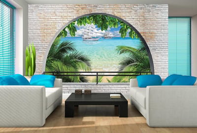 Beach Tropical Island Arch View Photo Wallcovering