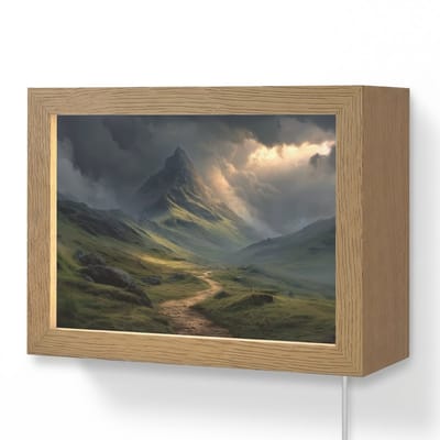Wandlamp 20x15 cm - Oplaadbaar - Bergen - Kronkelpad - Groen - Wolken - Wandlampen binnen woonkamer - Slaapkamer lamp met kabel - Decoratieve nachtlamp - Vloerlamp snoer