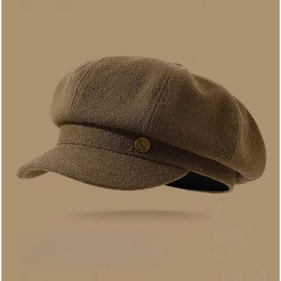Koreaanse Versie van Herfst en Winter Nieuwe Hoed voor Dames met High-End Metallic Achthoekige Hoed Zwart Retro Duckbill Baret Trendy One Size