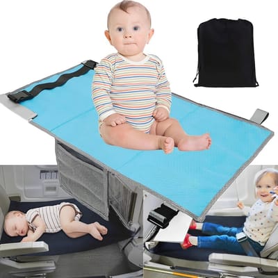 Vliegtuig Voetsteun - Reis Hangmat - Kinderen Comfort - Snel Instelbaar - 79x44cm - Blauw