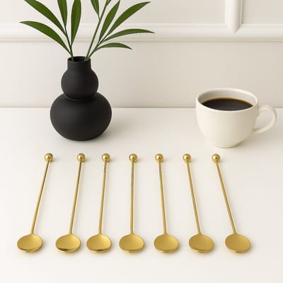 Mevaz Set van 6 Gouden Koffielepels – Longdrink Glazen Lepels – Roestvrijstaal – Luxe Theelepels – Modern Design