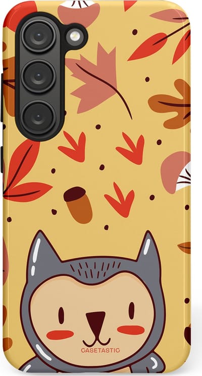 Casetastic hoesje geschikt voor Samsung Galaxy S23 - Dubbellaagse bescherming - Uil in het woud - Fashion Case - Goud Terracotta Zand Rood