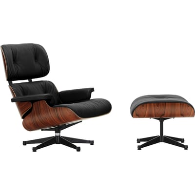 Vitra Lounge Chair & Ottoman - gepolijst/ zijkanten zwart - Leder Premium F nero - Santos palisander
