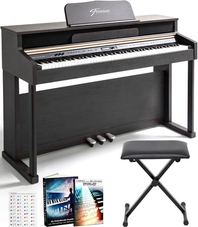 Finesse Digitale Piano - 88 Gewogen Toetsen - met Frame, Pedalen & Kruk - Keyboard Piano - Elektrische Piano - Volwassene & Kind