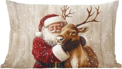 Sierkussens - Kussentjes Woonkamer - 60x40 cm - Kerstman - Rendier - Sneeuw - Kleurrijk