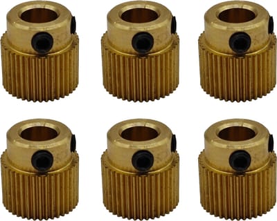 6 stuks 3D-MK8 L tandwiel Messing, 40 tanden 11*11mm, binnen boring: 5mm Extruder Aandrijftandwiel voor Creality 3D Printers