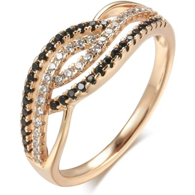 Bagues Tendance Entièrement Noires Avec Zirconiums Blancs Naturels Pour Femmes Fines Couleur Or Rose Géométriques Accessoires Quotidiens Bijoux 11