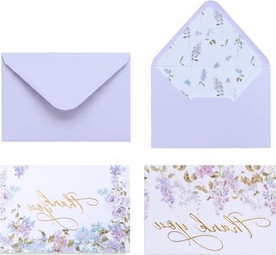 Bedankkaarten Set - Kaarten met enveloppen - Persoonlijke boodschap - Goudfolie embossing - 30 Stuks - Paars Wit