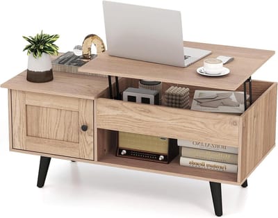 Verstelbare salontafel - Woonkamertafel - Multifunctioneel gebruik - Met opbergvakken - 100x50x46-60cm - Naturel