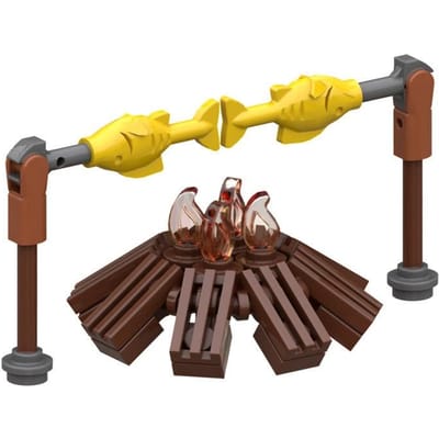 MOC Creatief Middeleeuws Viking Leerlooierij Rek Kampvuur Vis Blokken Kinderspeelgoed ideaal voor Kinder Cadeaus