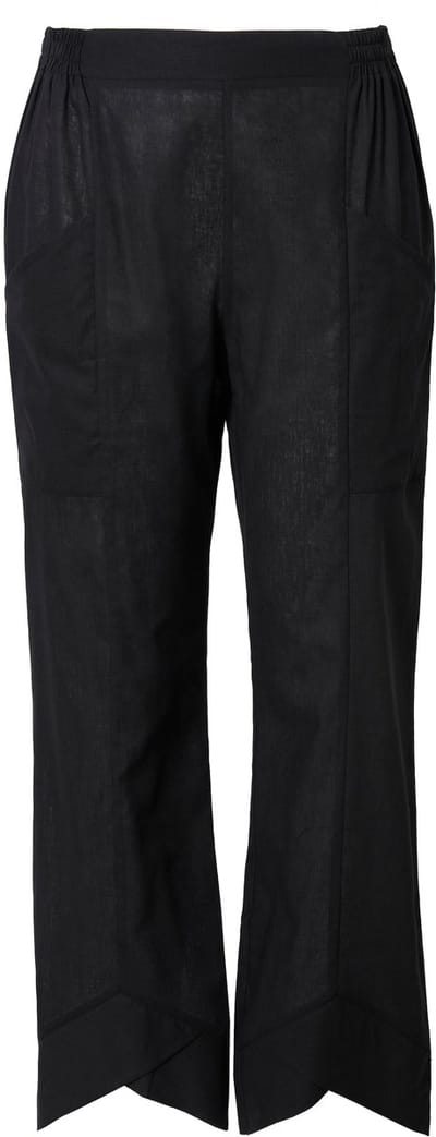Ulla Popken - Dames - Broek linnenmix zoomrand wijde broekspijpen - Zwart - Maat 42