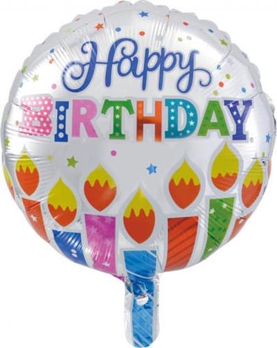 Folieballon rond happy birthday stippen & kaarsen 46 cm