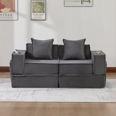 MODENUIT Zitbank 162 cm - 2-Zits Met Zijvakken En 2 Kussens - Voor Woonkamer En Leeshoek - Ribstof Donkergrijs