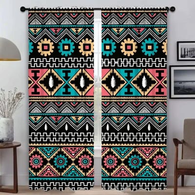 Azteekse Gordijnen Kinderslaapkamer Shades Verduisterend Gordijn voor Kamer 2 Panelen Tule voor Slaapkamer Scheidingswand Huis Interieur Gordijnen Woonkamer W60xH90cmx2pcs-CL