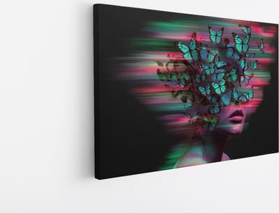 Saammp Canvas Schilderij - Abstract - Vrouw - Gezicht van vlinders - 30x20 - Foto op canvas - Wanddecoratie - Muurdecoratie Woonkamer - Slaapkamer decoratie - Canvas Print