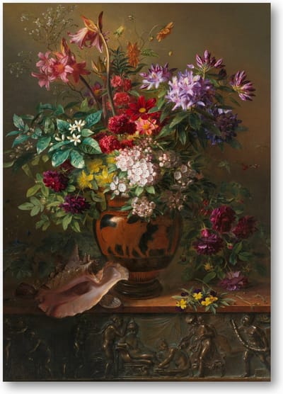 Stilleven met bloemen in een Griekse vaas: allegorie op de Lente - A1 Poster Staand - 59x84cm - Georgius Jacobus Johannes van Os - Meesterwerken