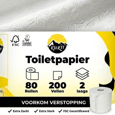 KURTT - 80 rollen Wc papier (2-laags) Extra Zacht Cellulose 200 vellen per rol - Ecolabel, FSC Certified, wc papier Voordeelverpakking