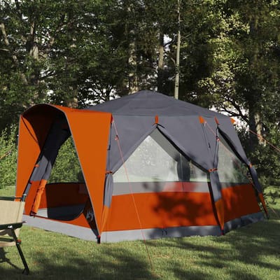 vidaXL - Cabin - Tent - 5-Person - met - dak - Grijs - en - Oranje - 333 - x - 317 - x - 194 - cm