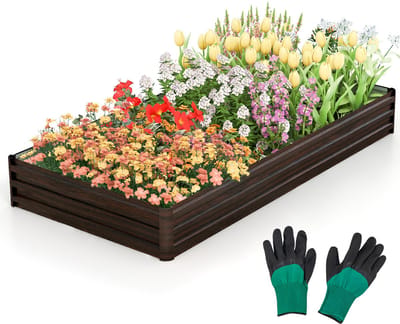 COSTWAY Verhoogd bloembed van metaal, kruidenbak, groentebed, bloembed, tuinbed voor groenten, fruit, kruiden, bloemen, 240 x 120 x 30 cm