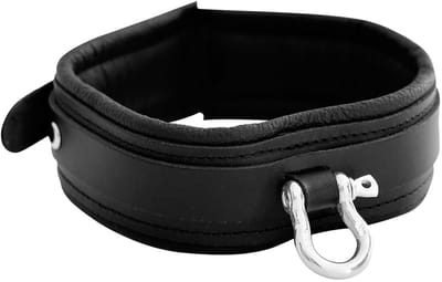 Kiotos Leather - Lederen Collar met Metalen Beugelsluiting Voorzijde - Zwart