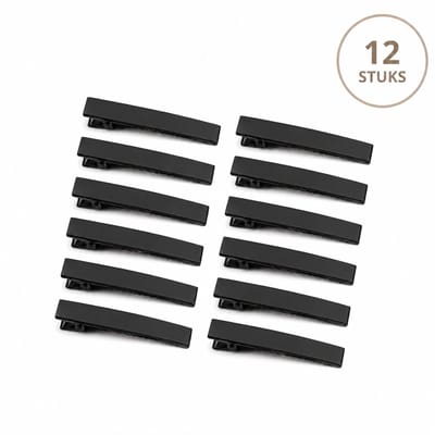 Haar in Stijl® 12 Platte Metal Clips Mat Zwart - Extra Sterke Tanden - Krokodillen haarklem