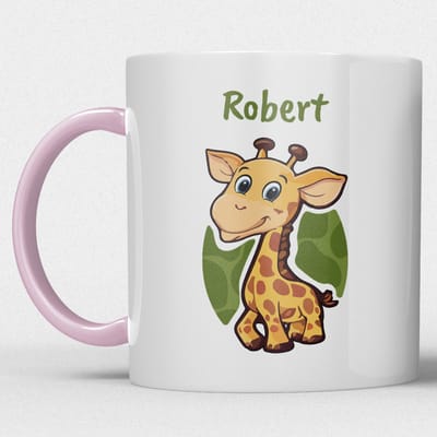 kindermok/kinderbeker | gepersonaliseerd met naam | met giraf | roze | Schattige illustraties