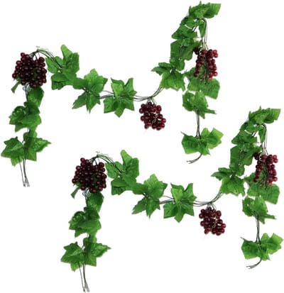 Set van 2 Stuks Kunststof Druiven met 6 Stuks Druivenprikkers voor Decoratie van Kunstmatige Groenten en Fruit